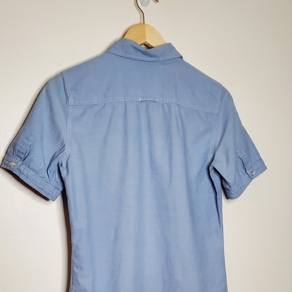 Light Blue Button Up Short Sleeve Shirt with Front Pocket - Picture 9 of 11
